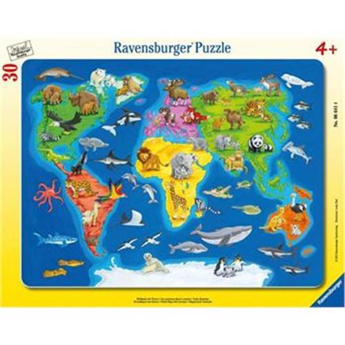 Ravensburger 30 Parçalı Büyük Çerçeveli  Puzzle Hayvanlar Dünya Haritası-066414