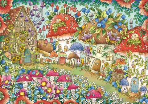 1000 Parça Puzzle Çiçekli Mantar Evler