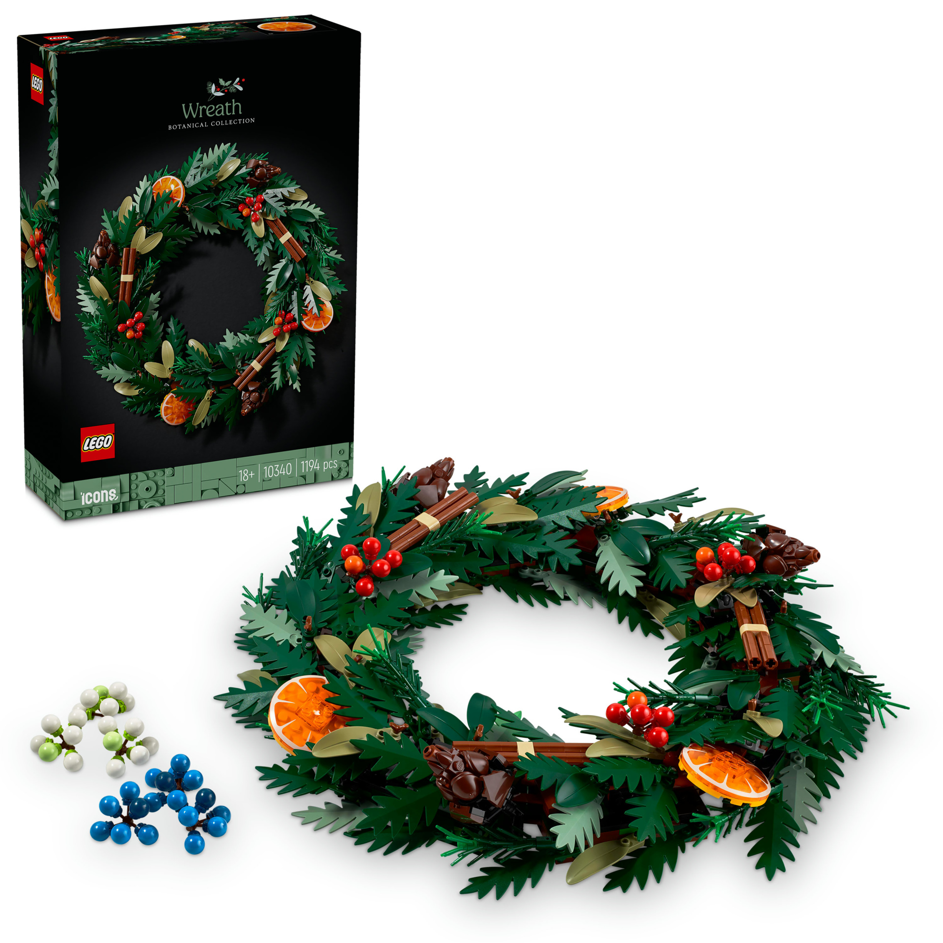LEGO® Icons Çelenk Yapım Seti, Yılbaşı Temalı Dekoratif Ev Süsü 10340