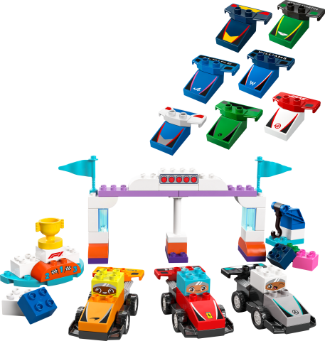LEGO® DUPLO® Kasabası F1® Takımı Yarış Arabaları ve Sürücüler Ailece Eğlence için Yapım Oyuncağı 10445