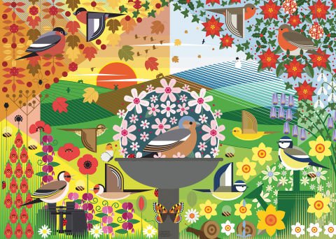1000 Parça Puzzle Kuşlar ve Çiçekler