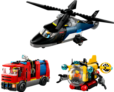 LEGO® City Helikopter, İtfaiye Kamyonu ve Denizaltı Karışımı Oyuncak Yapım Seti 60462