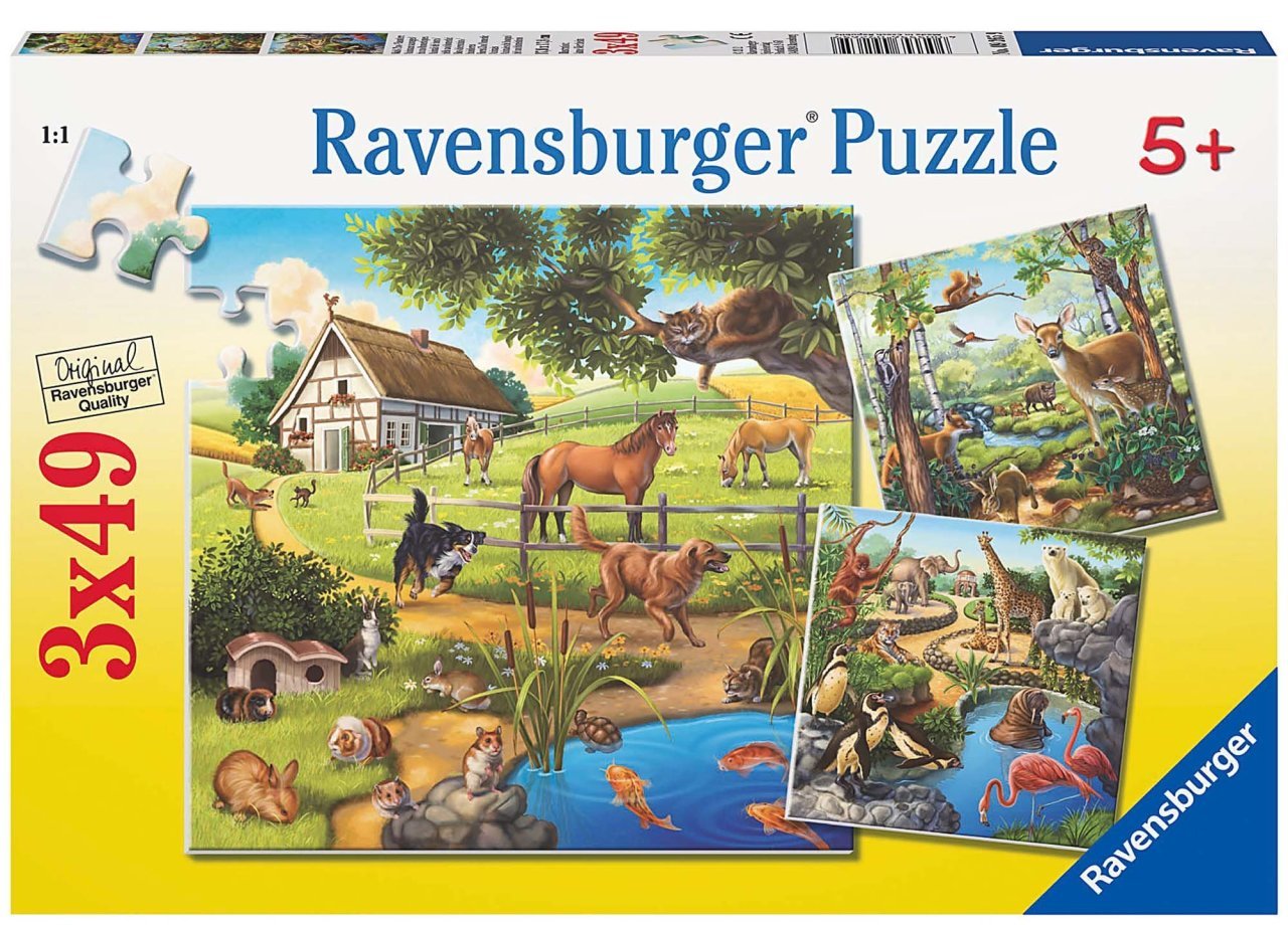 3x49 Parça Puzzle Kır Evi ve Hayvanlar