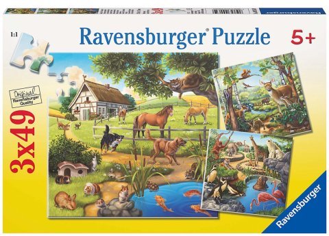 3x49 Parça Puzzle Kır Evi ve Hayvanlar